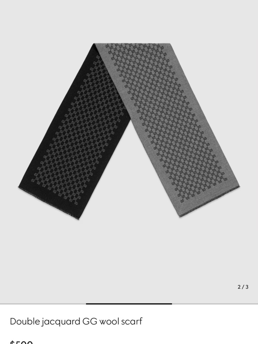 Gucci Reversible GG Wool Scarf - Black & Gray